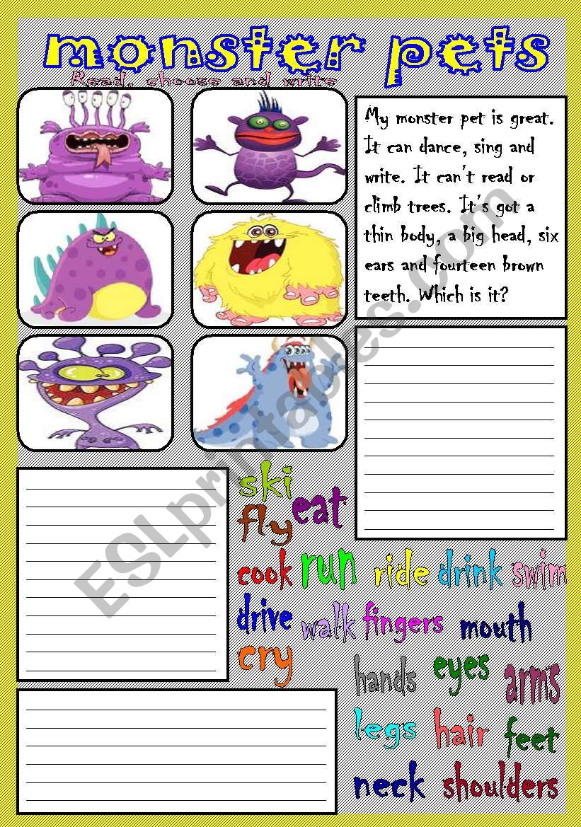 monster pets worksheet