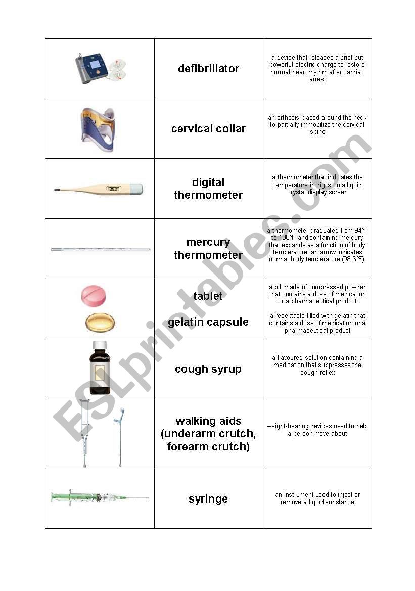 First Aid Equipment worksheet