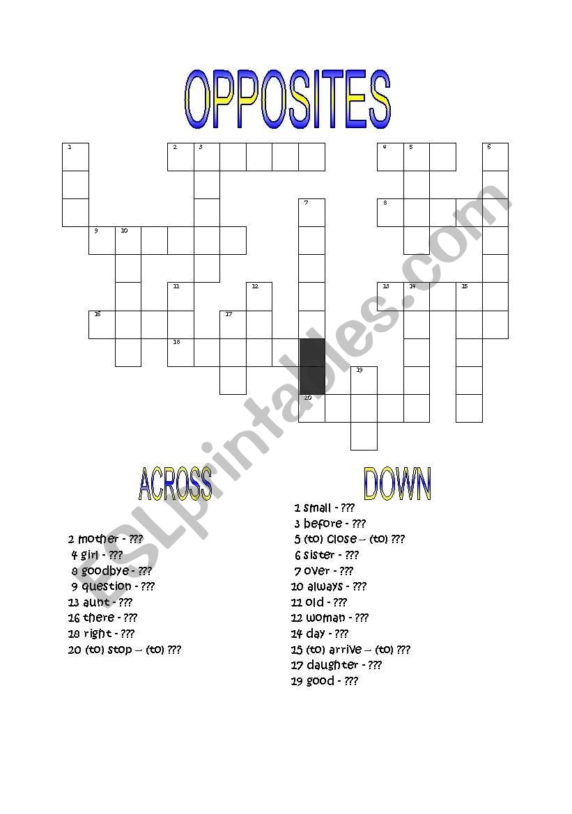 Opposites worksheet