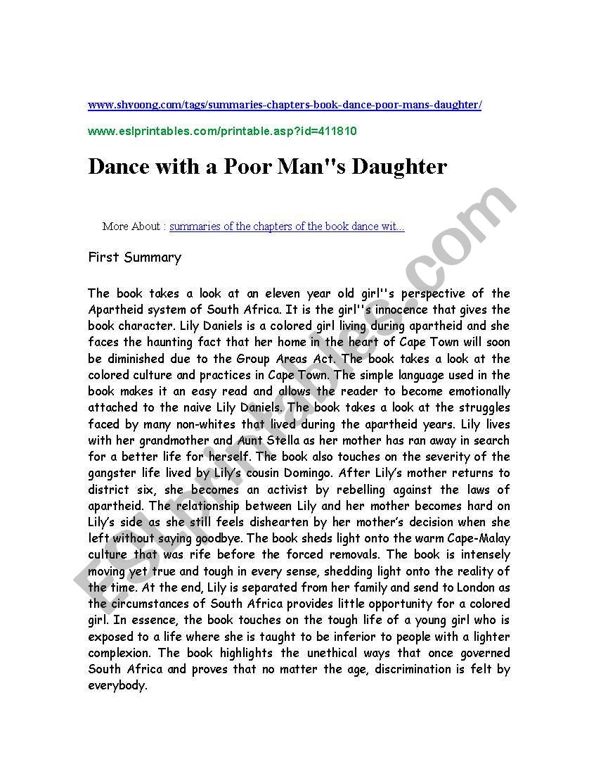 Summary of dance with a poor man´s daughter