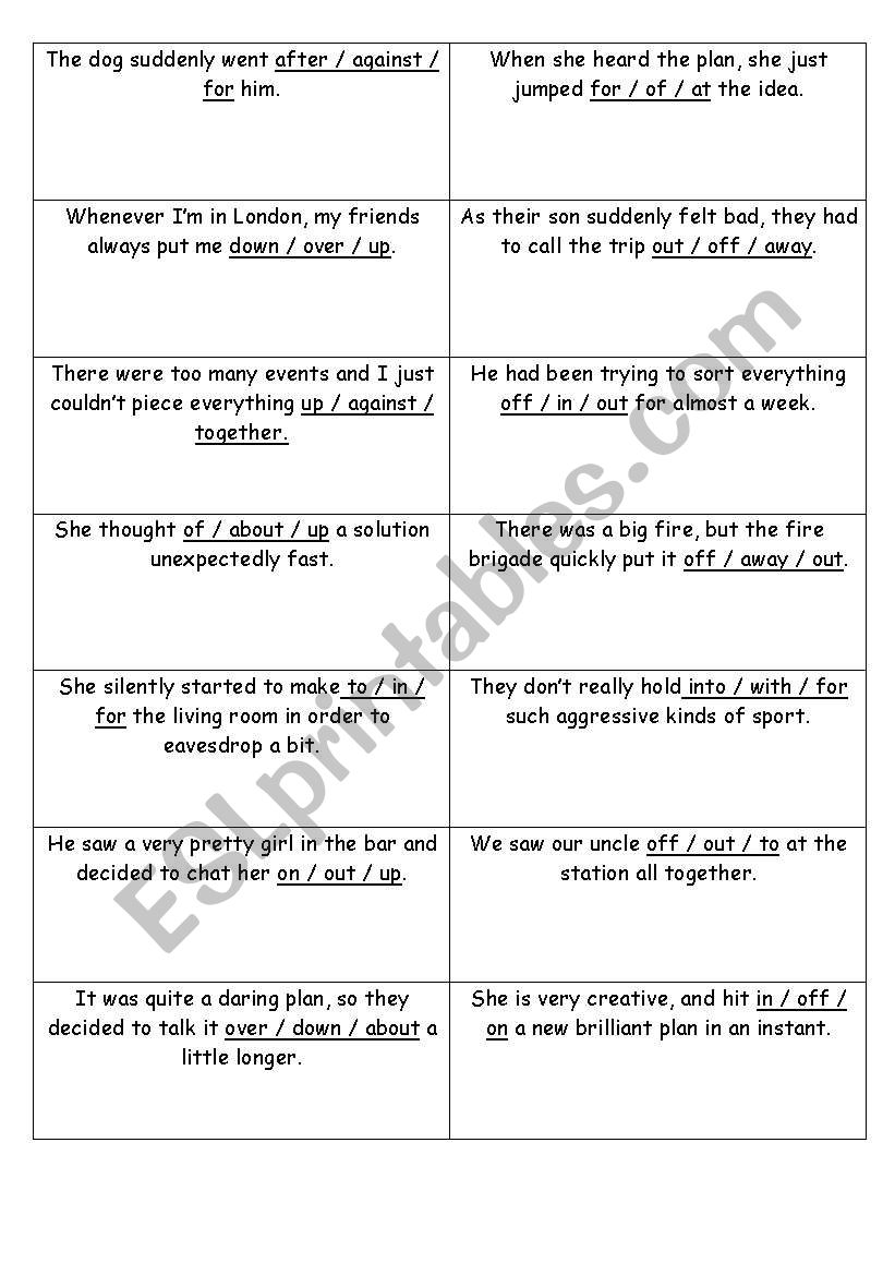 Phrasal Verbs CARDS worksheet