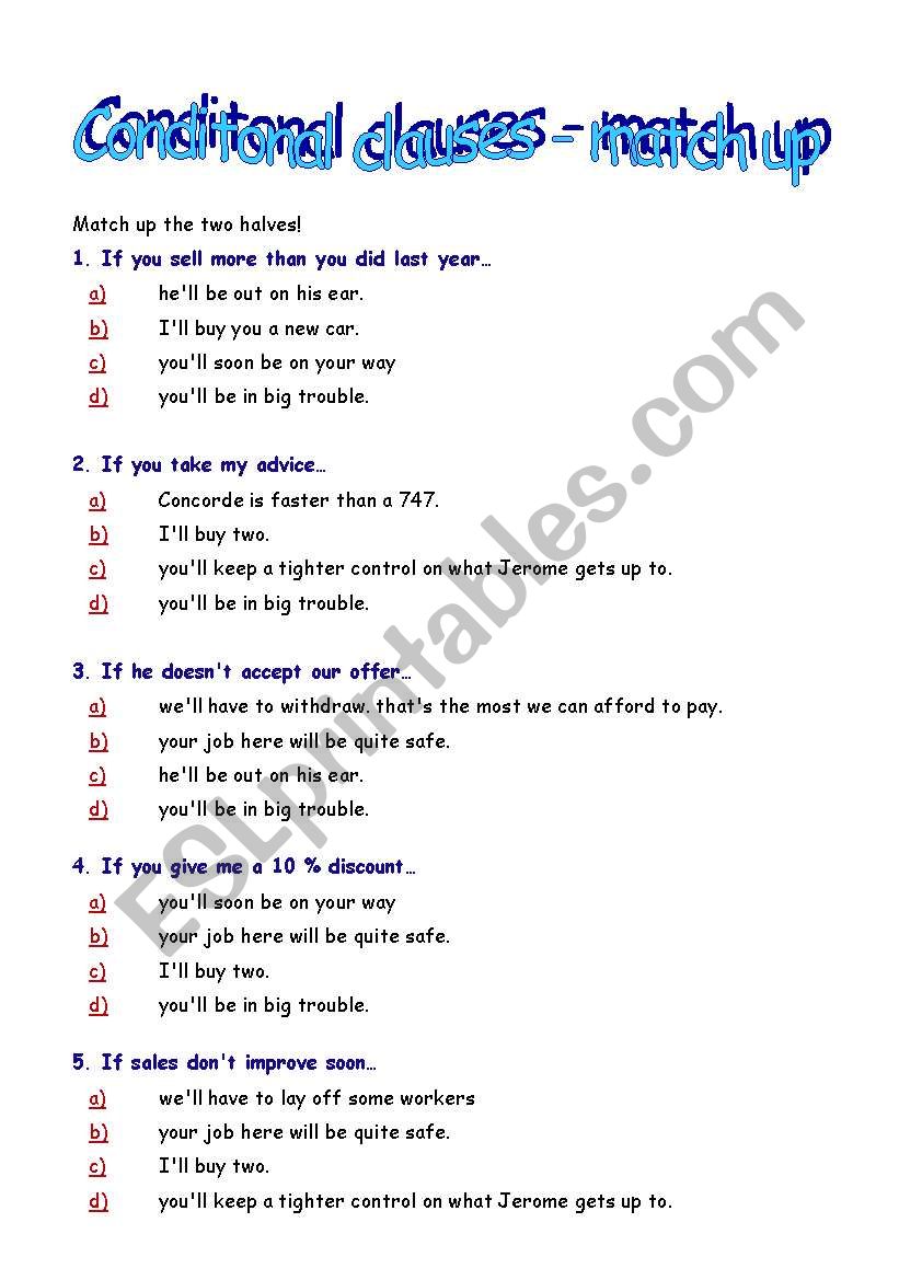 Conditional clauses - match up