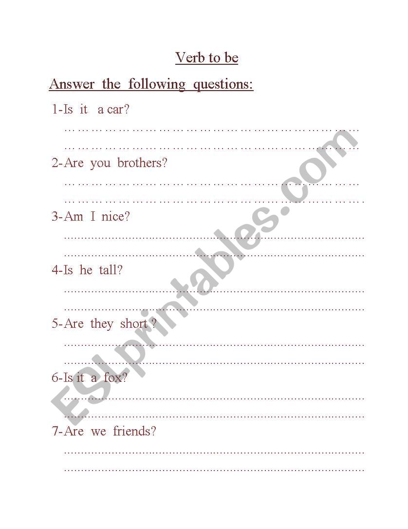 verb to be question worksheet
