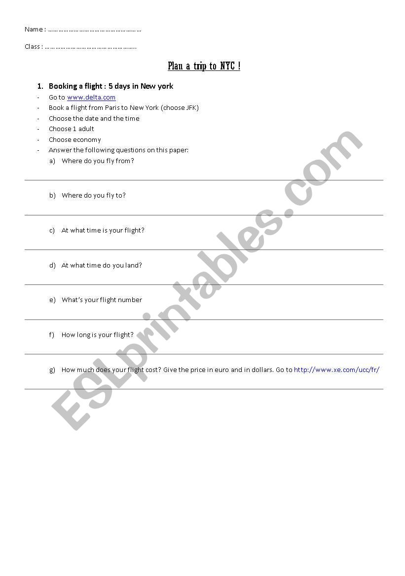 Book a flight webquest worksheet