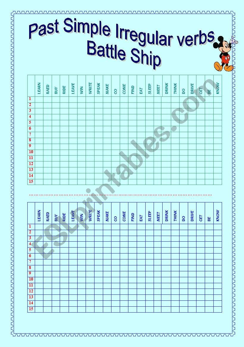 PAST SIMPLE IRREGULAR VERBS BATTLE SHIP GAME