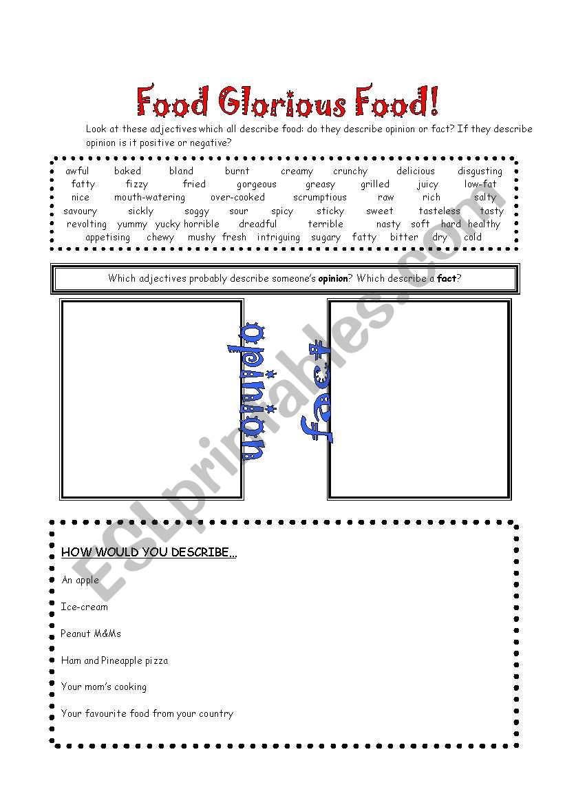 food glorious food worksheet