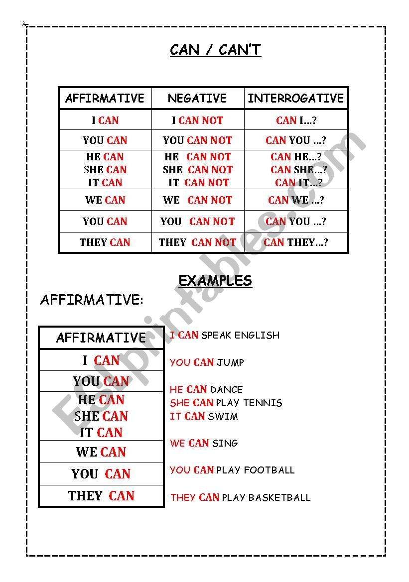 CAN / CANT worksheet