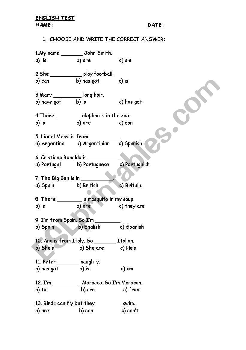 ENGLISH TEST worksheet