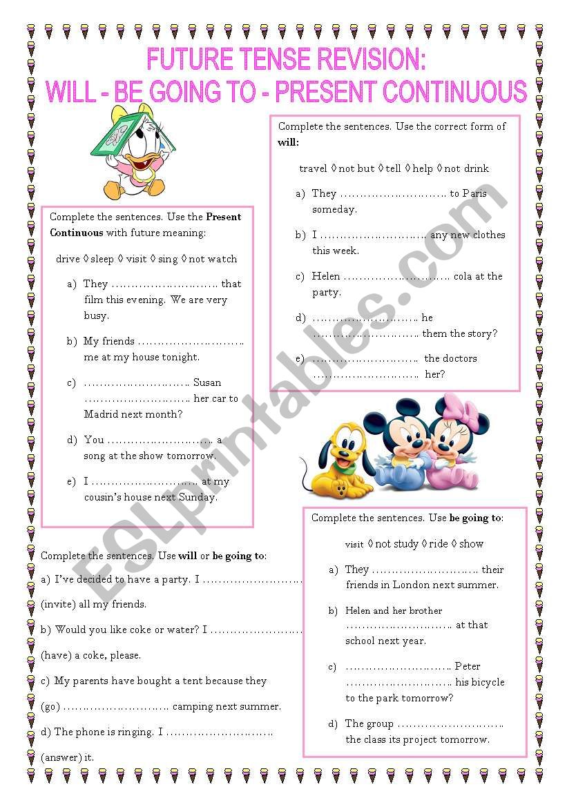 FUTURE TENSES (will - be going to - Present Continuous)