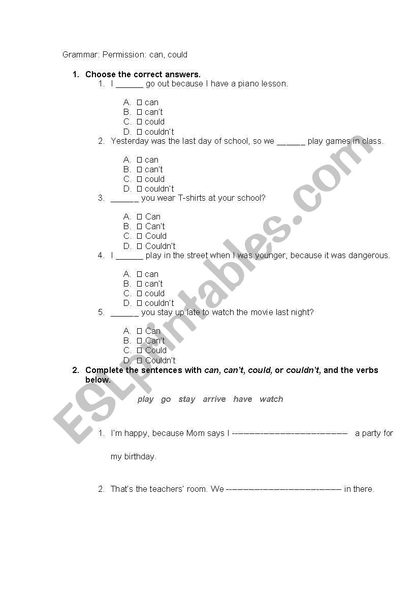 modal verbs worksheet