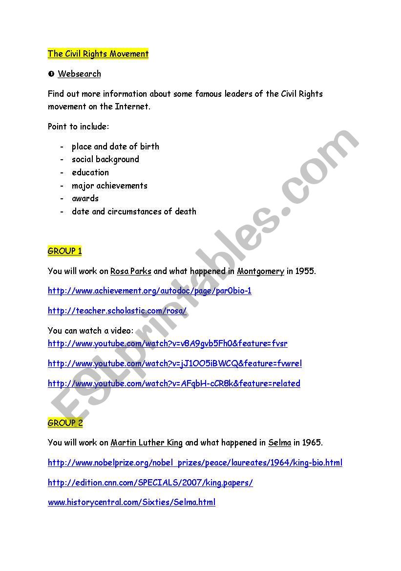 Civil Rights Movement worksheet