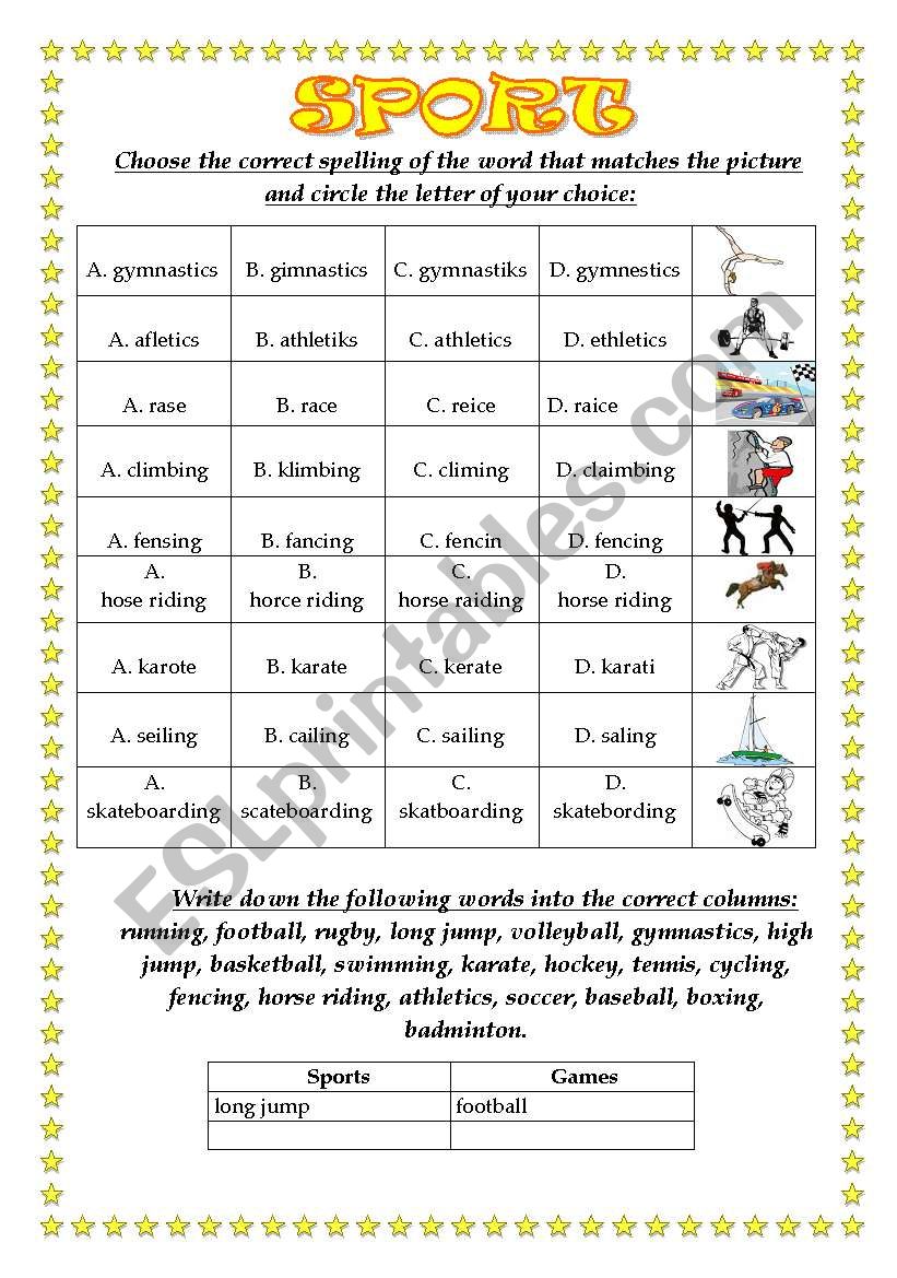 Sport worksheet