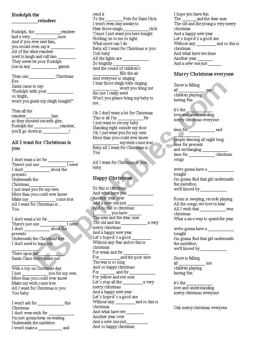 Christmas songs worksheet worksheet
