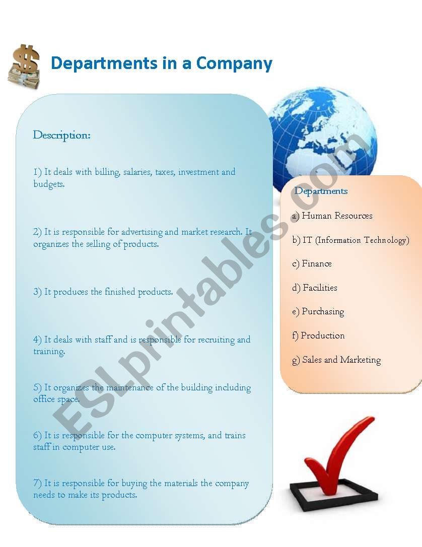 Company Departments worksheet