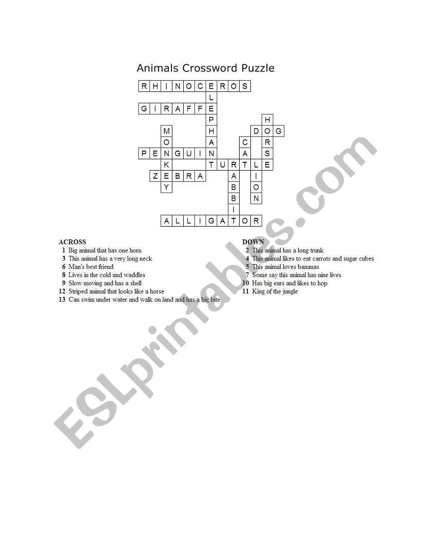Animals Crossword Puzzle worksheet