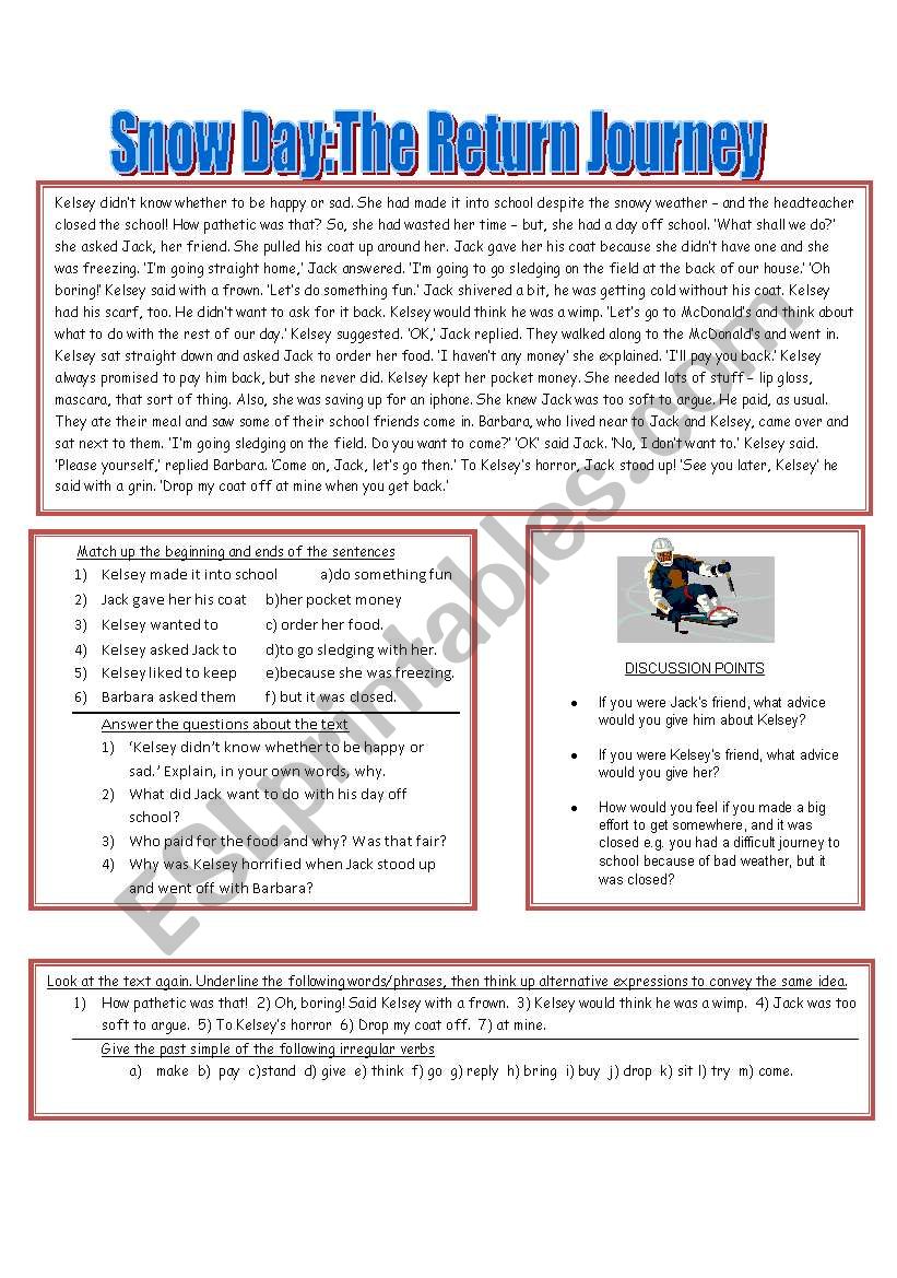 Snow Day:The Return Journey worksheet