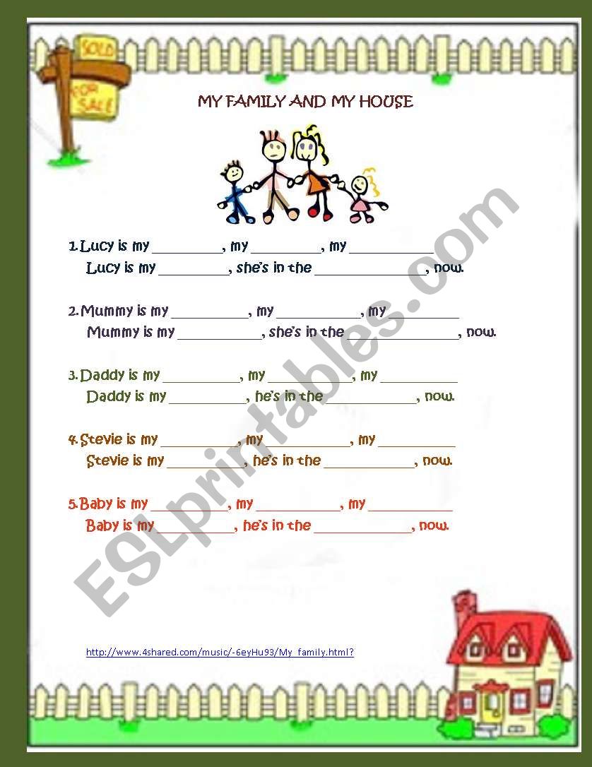My family and my house song worksheet