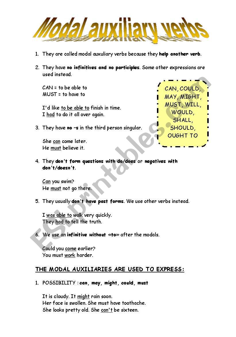 Modals worksheet