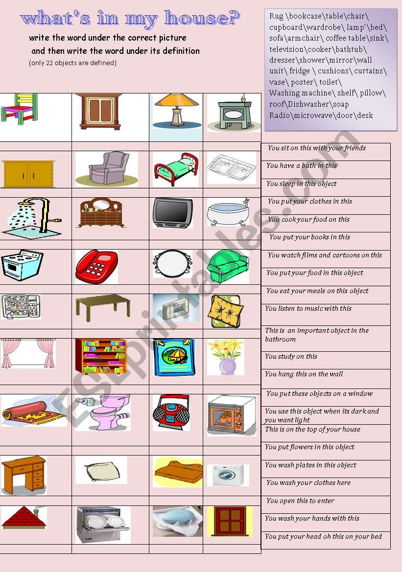 whats in my house? worksheet