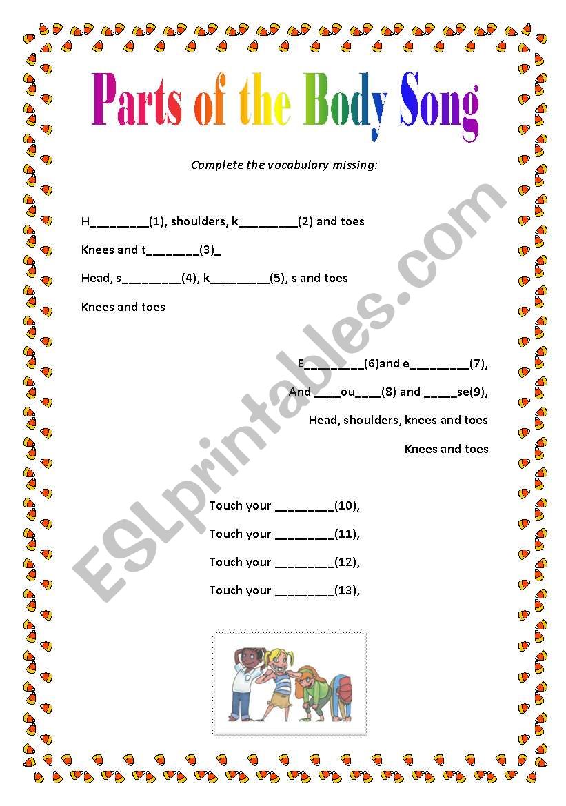 English Worksheets Parts Of The Body Song