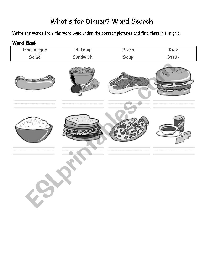 Dinner worksheet