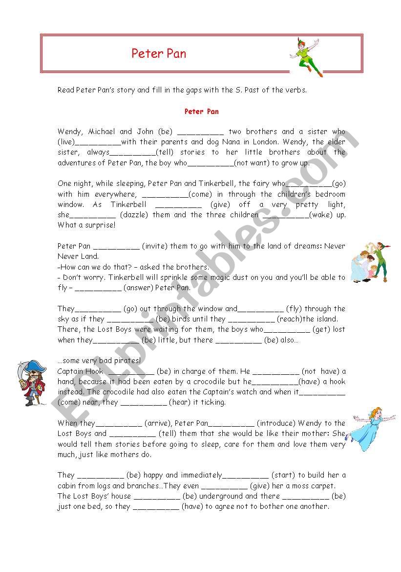 Peter PanÂ´s story worksheet