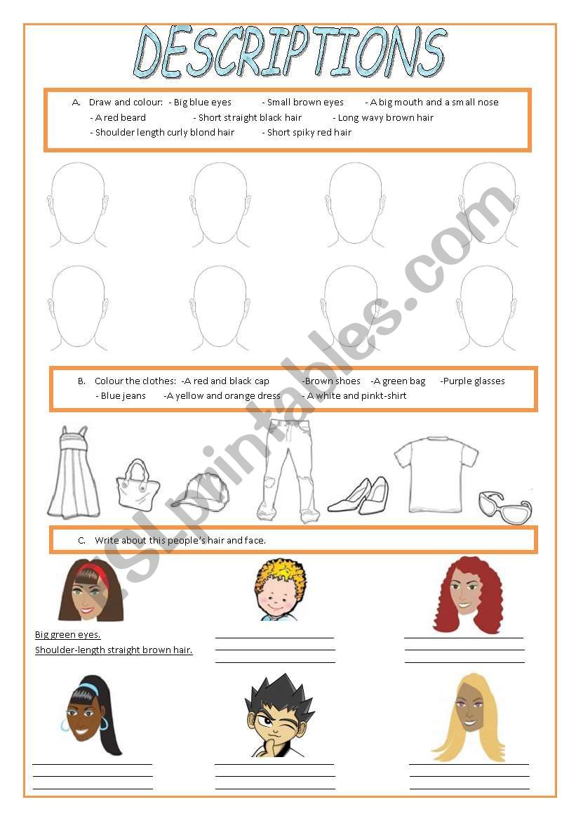 Descriptions revision worksheet