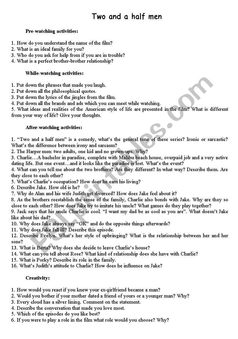 Two and a half men worksheet