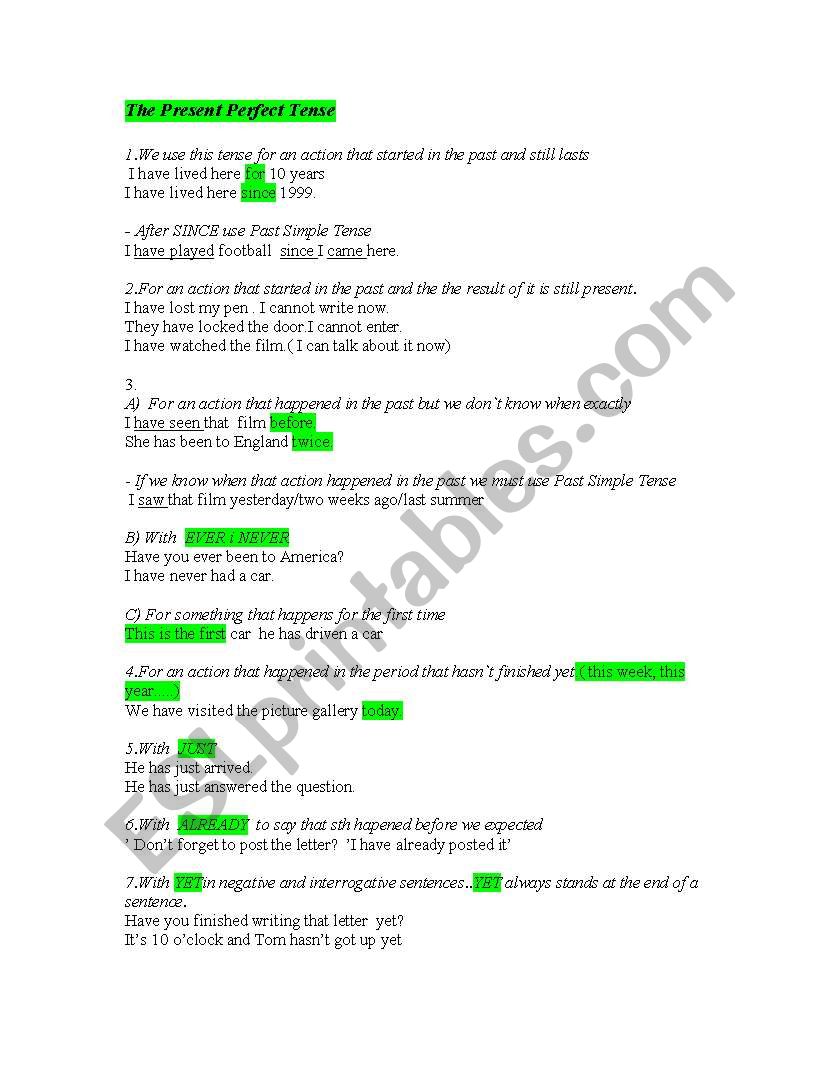 The Present Perfect Tense worksheet