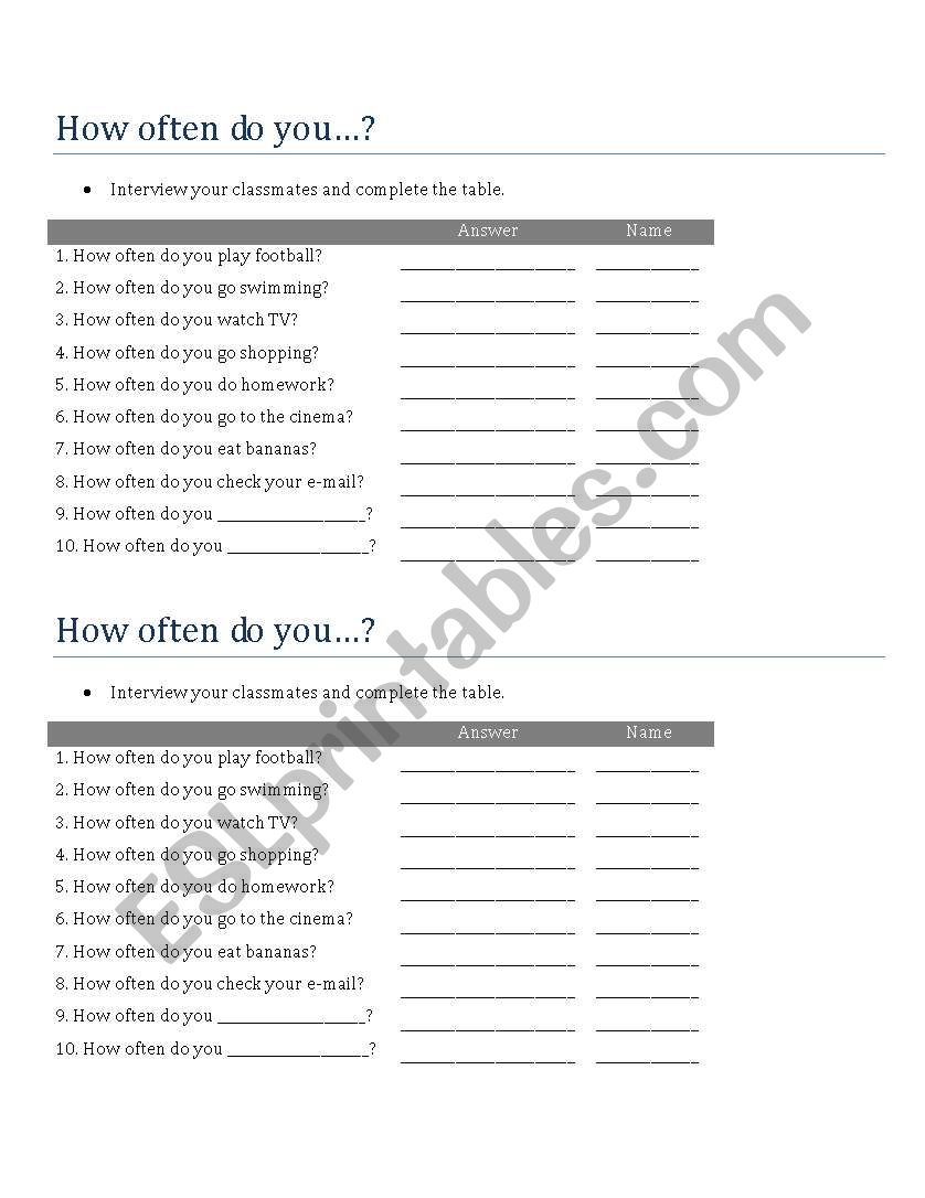 How often do you - Frequency adverbs