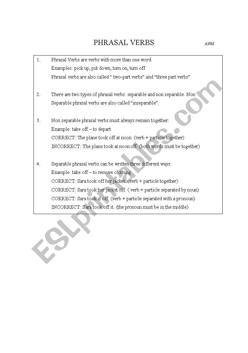Phrasal Verbs worksheet