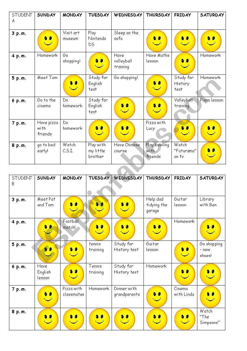 WHAT ARE YOU DOING ON MONDAY? worksheet