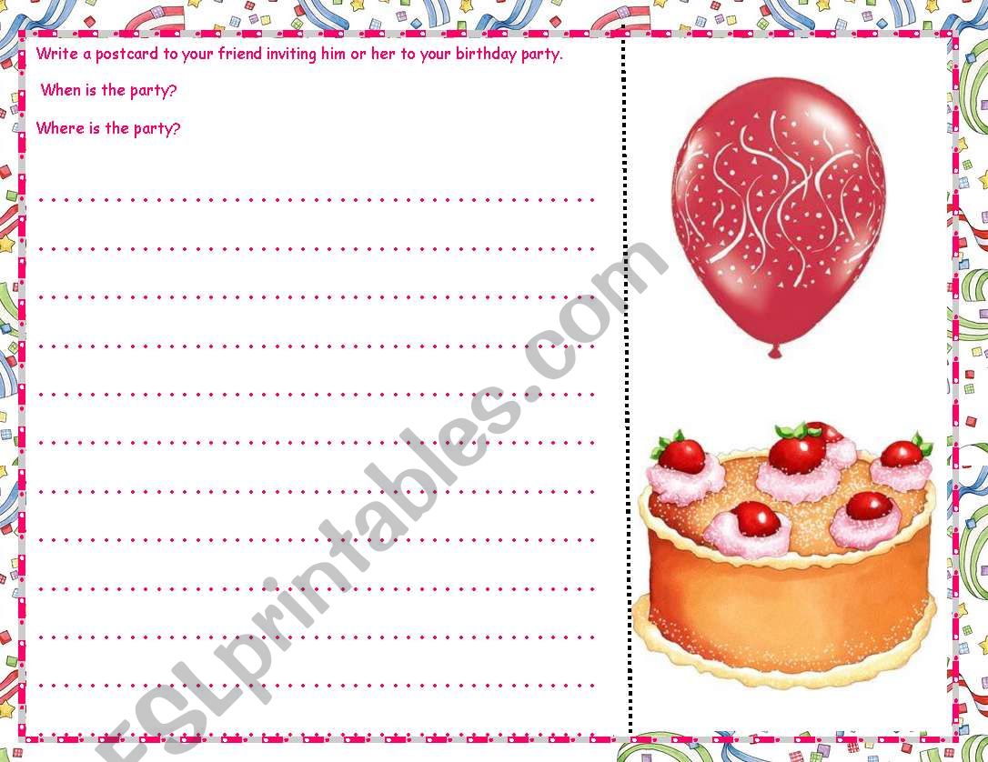 birthday postcard worksheet