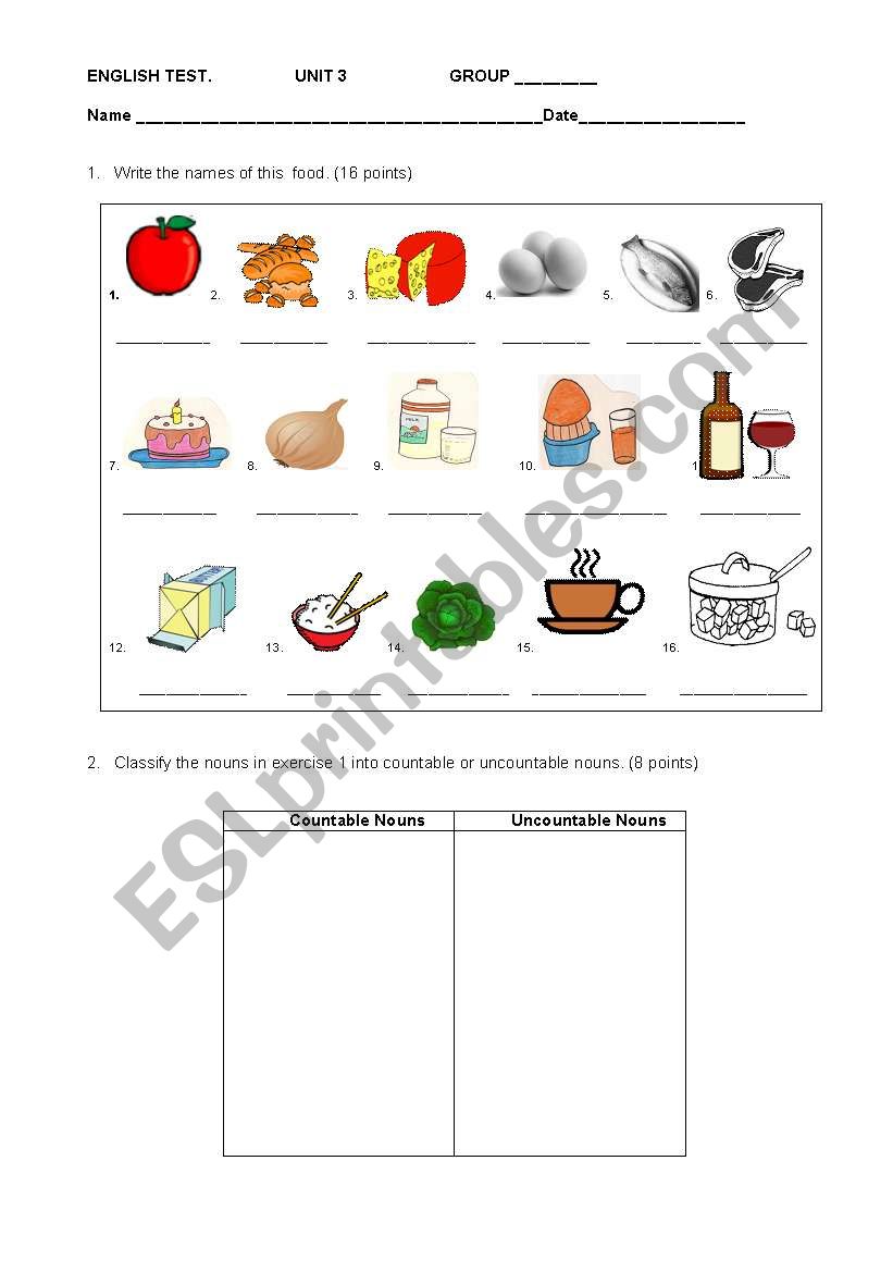 English Test worksheet