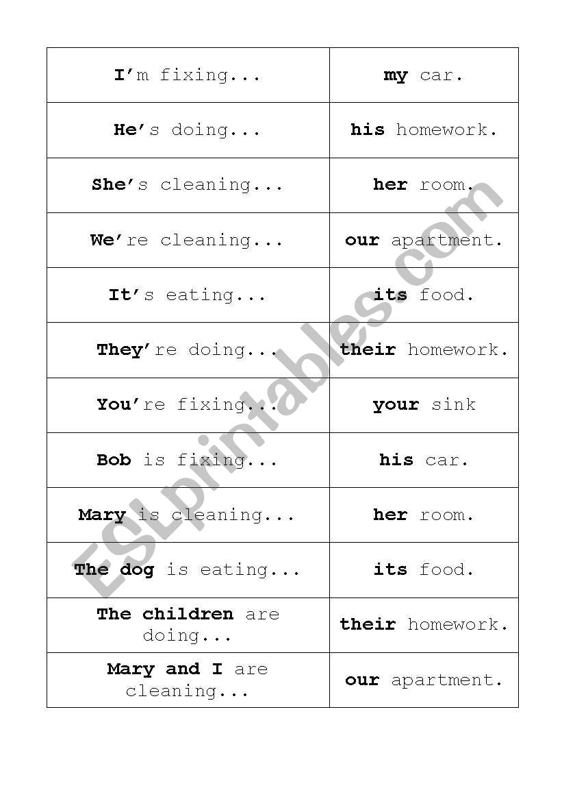 Concentration-game-possessive worksheet