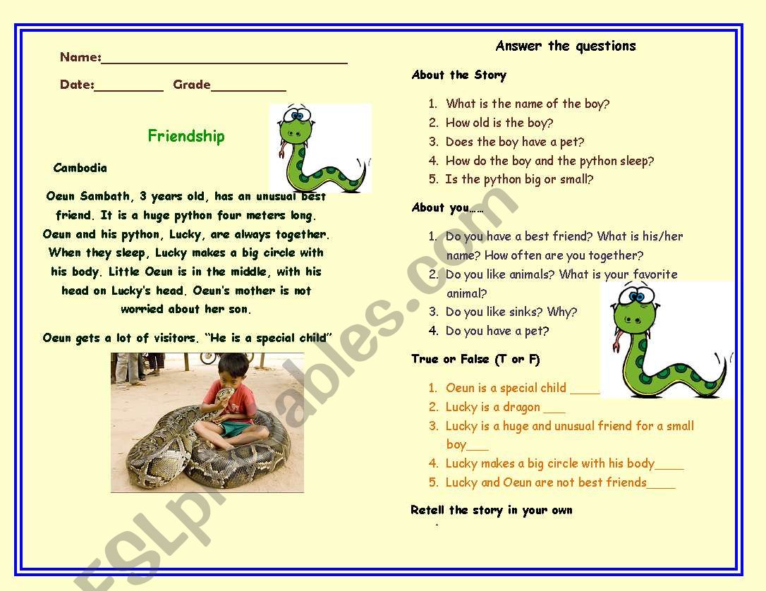 Friendship worksheet