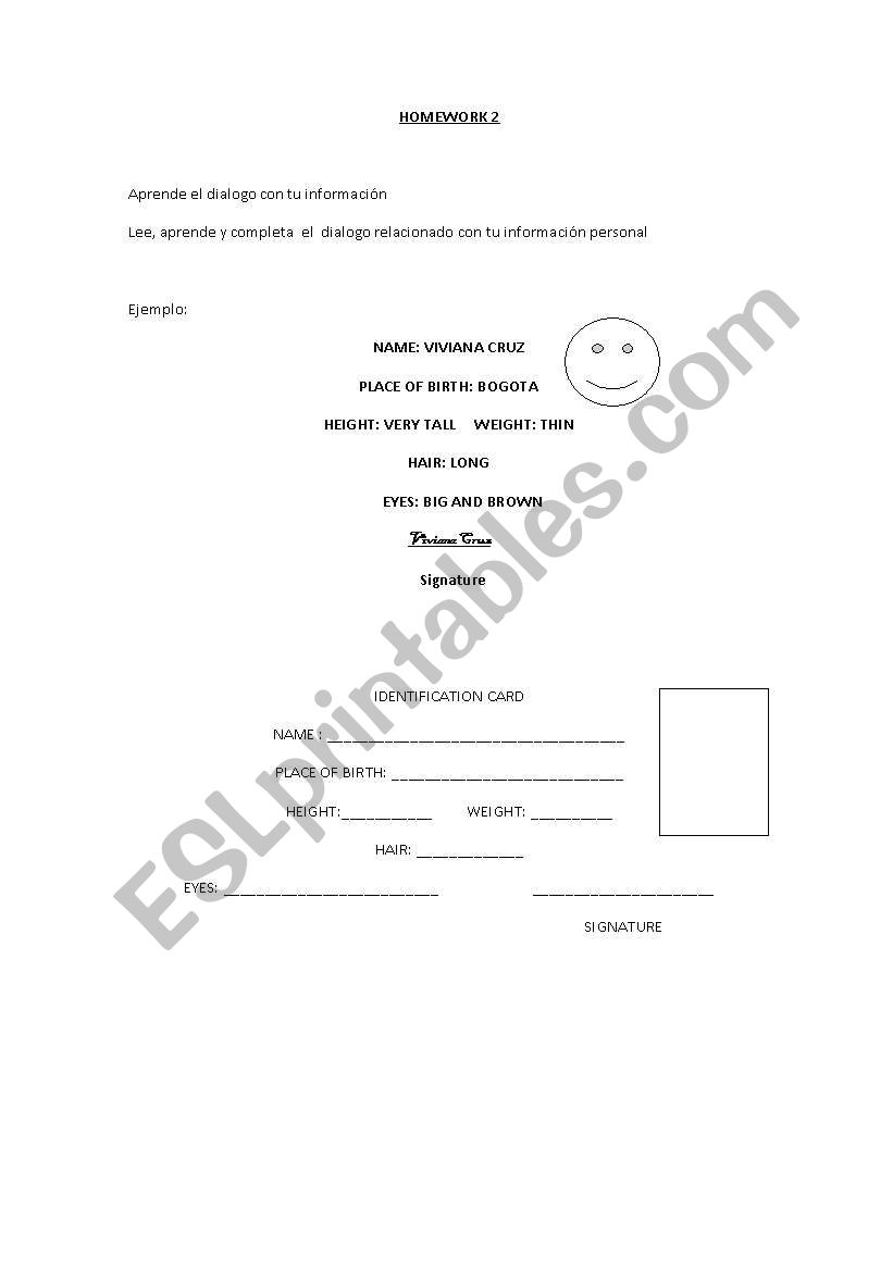 YOUR PERSONAL INFORMATION  worksheet