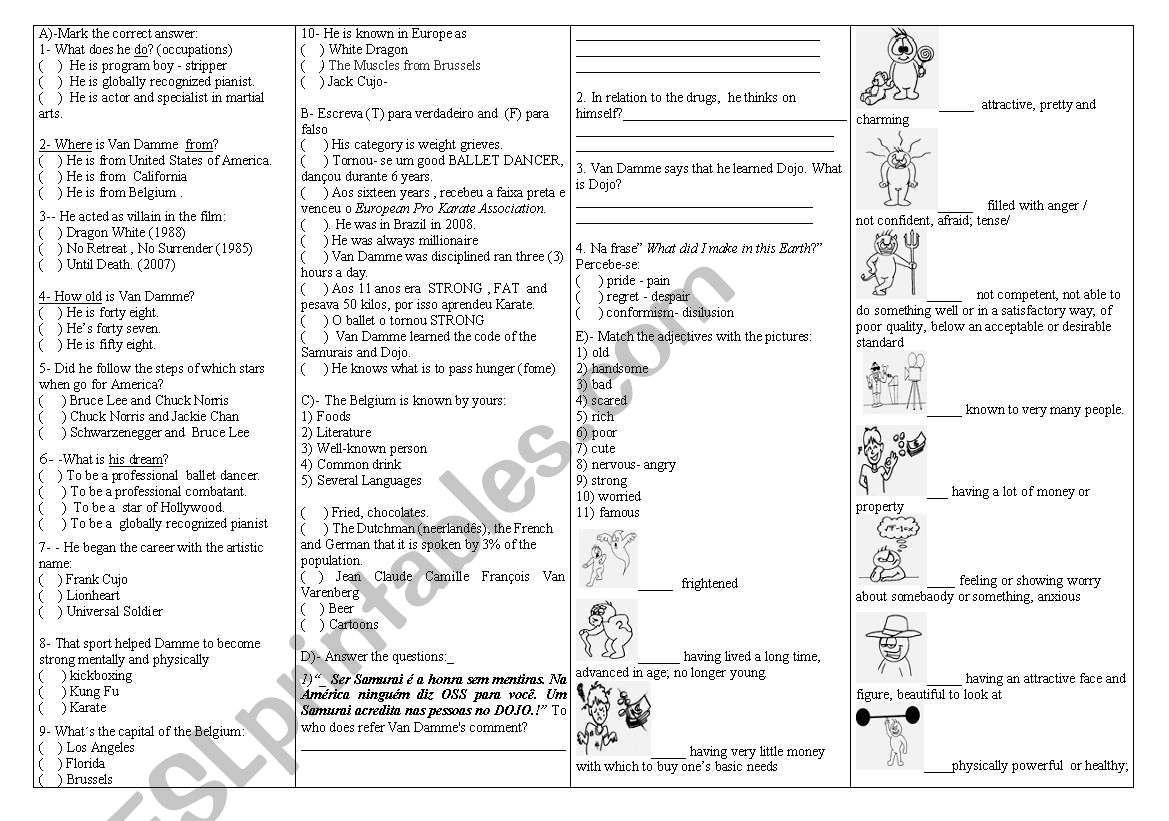 Occupation and Adjectives of Van Damme