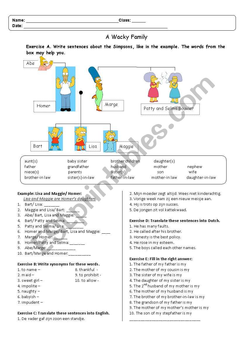 The Family worksheet