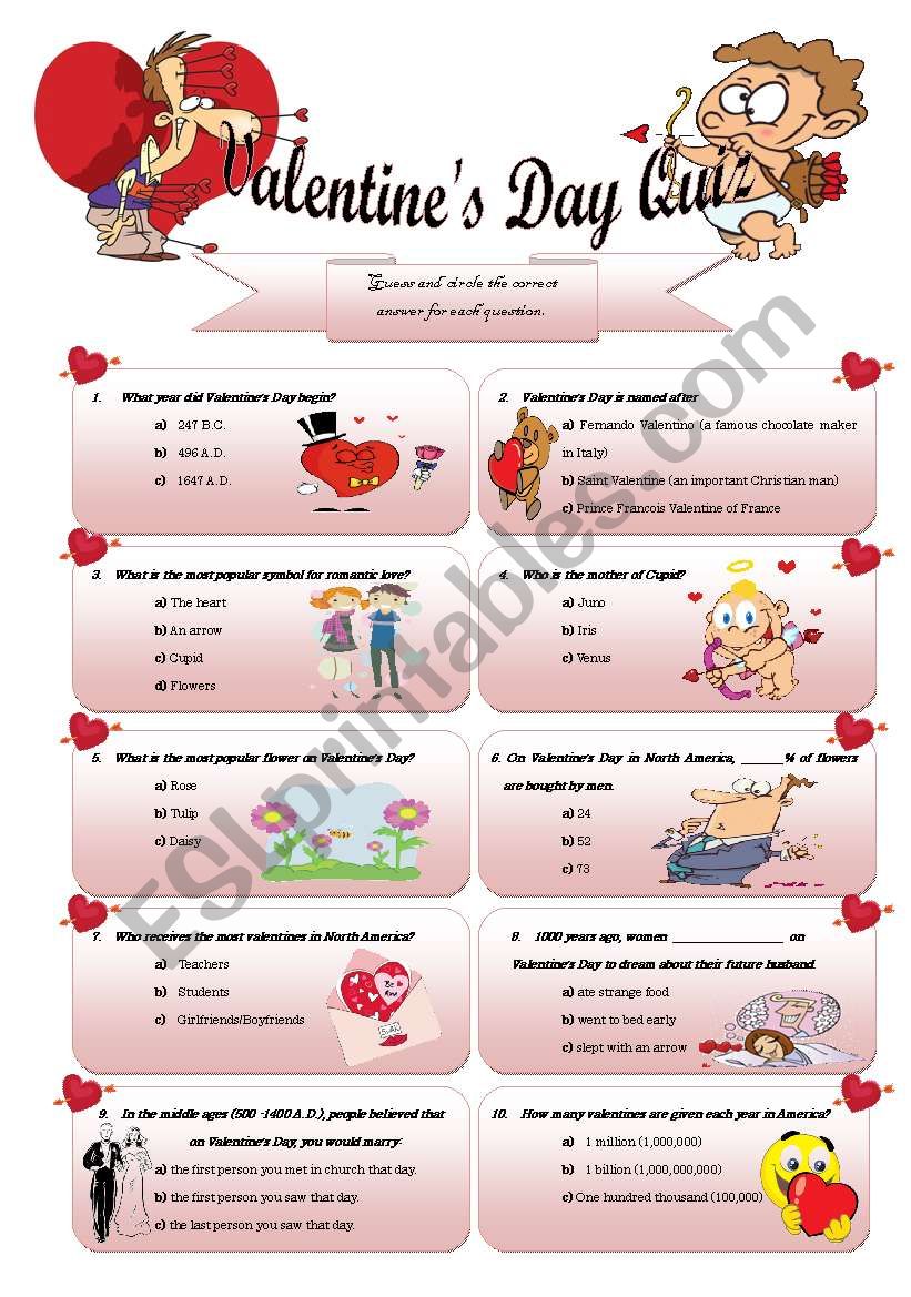 Valentines Day Quiz worksheet