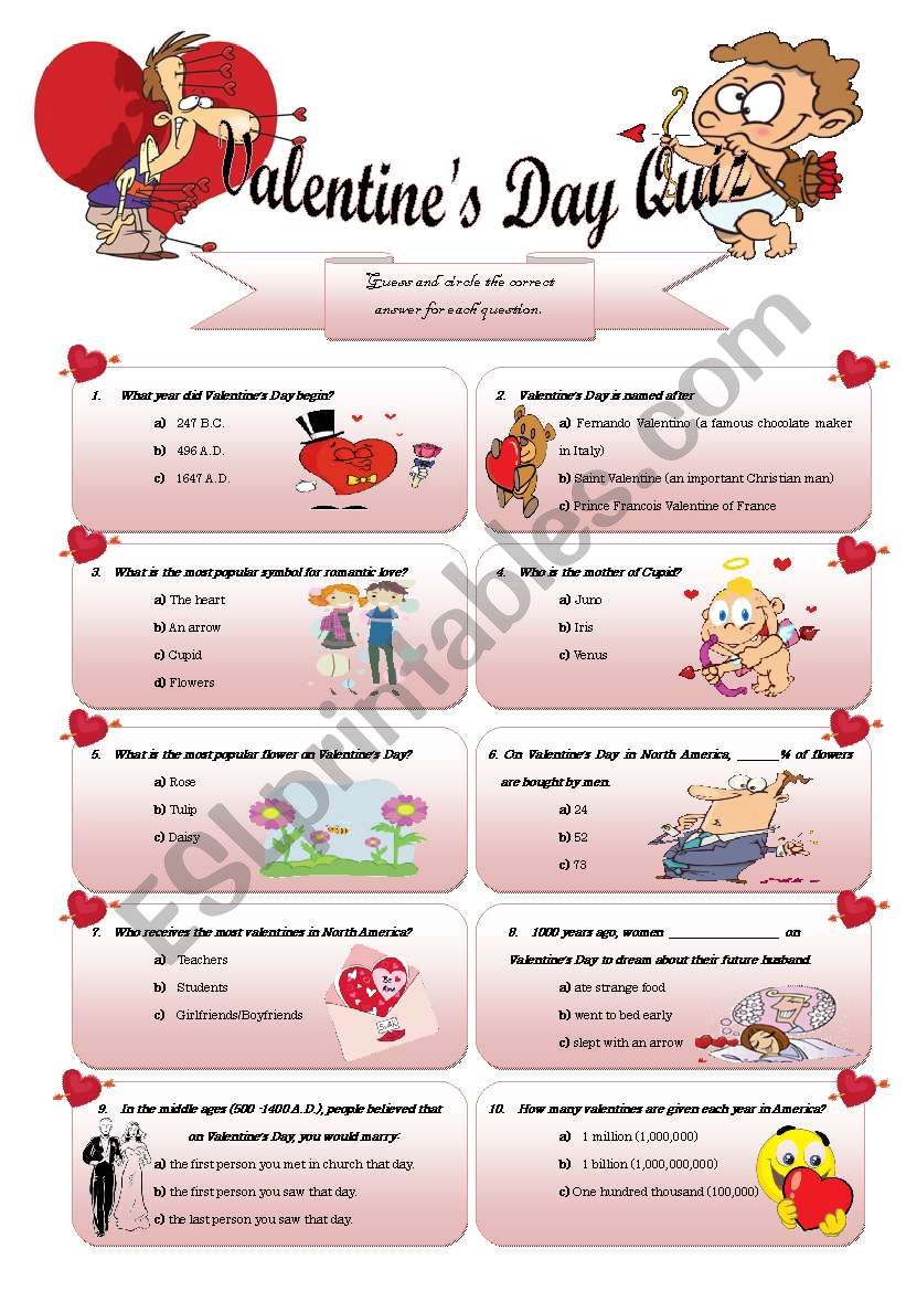ValentineÂ´s Day Quiz worksheet