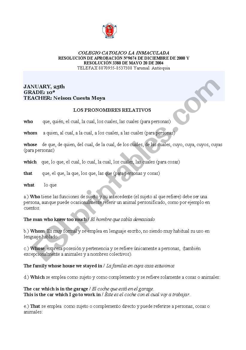 relative clauses worksheet