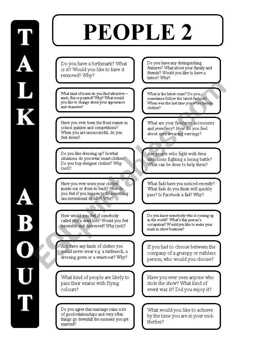 People -part 2 - 18 conversation cards - upper-intermediate level (editable)