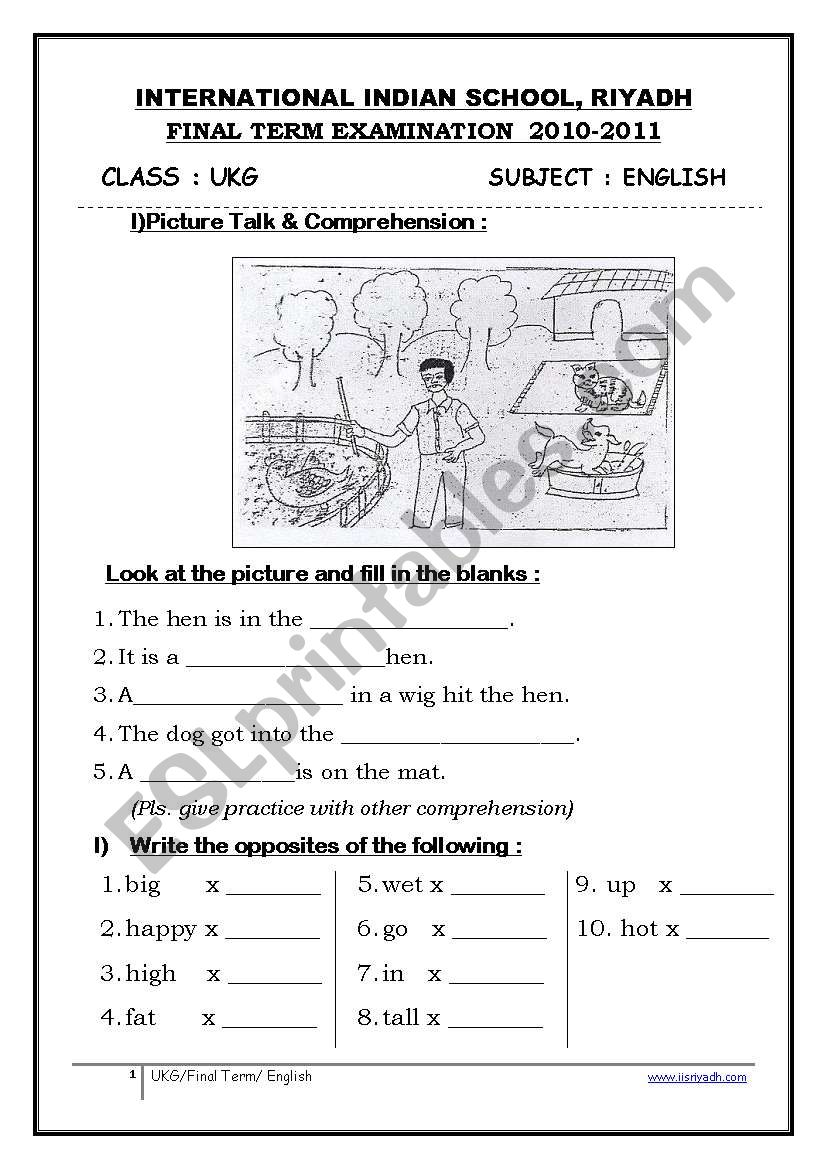 english worksheets english ukg worksheet
