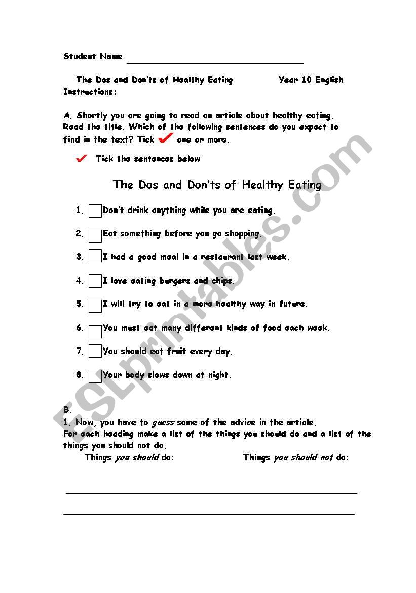 HEALTHY FOOD worksheet