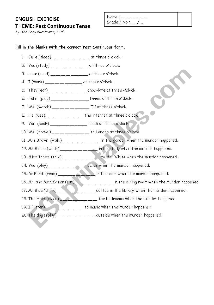 Past Continuous Tense worksheet