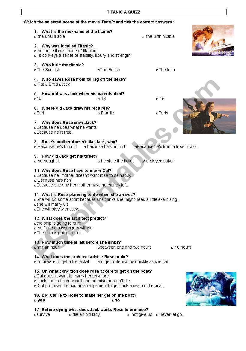 Titanic Movie Worksheet Esl Worksheet By Emiliehernault