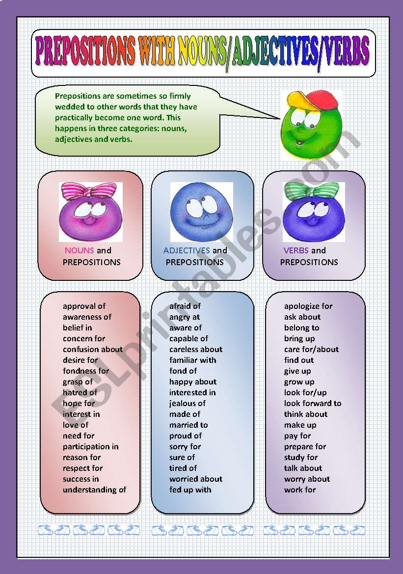 Preposition + adjectives/nouns/verbs