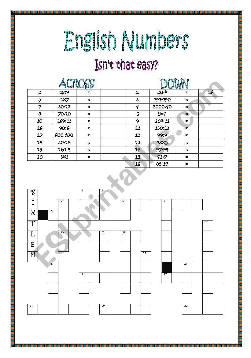 Numbers worksheet