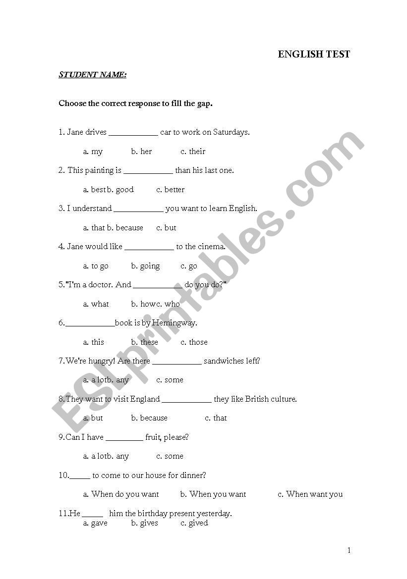 Diagnostic Test worksheet